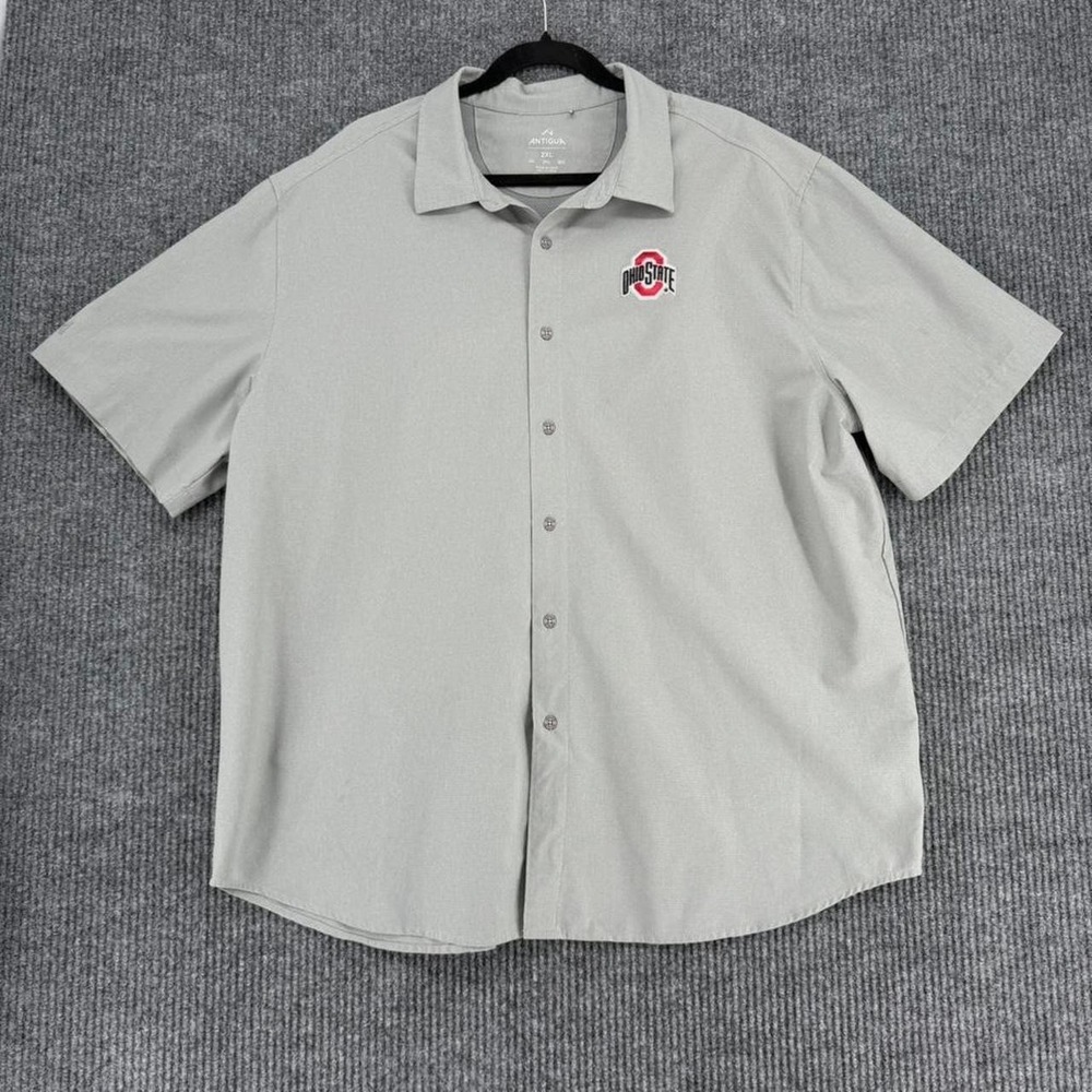 Antigua Ohio State Buckeyes button up fishing shirt 2XL men's gray performance